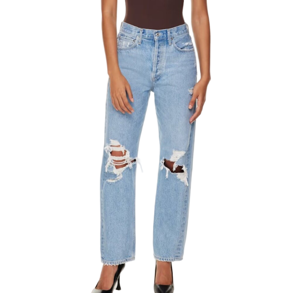 AGOLDE Mid Rise Relaxed Jeans Fall Out Blue Denim Size 26